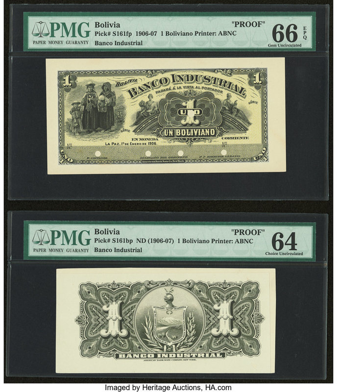 Bolivia Banco Industrial 1 Boliviano 1.1.1906 Pick S161fp; S161bp Front And Back...