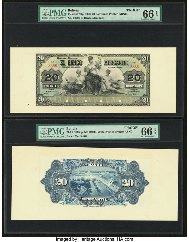 Bolivia Banco Mercantil 20 Bolivianos 1906 Pick S175fp; s175BP Front And Back Pr...