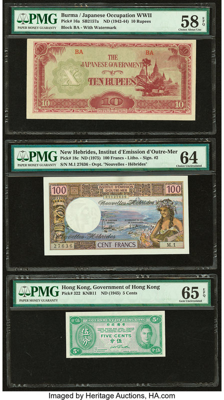 Three PMG Graded Examples From Burma, New Hebrides and Hong Kong. Burma Japanese...