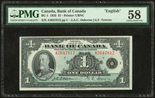 Canada Bank of Canada $1 1935 BC-1 "English" PMG Choice About Unc 58. 

HID09801242017