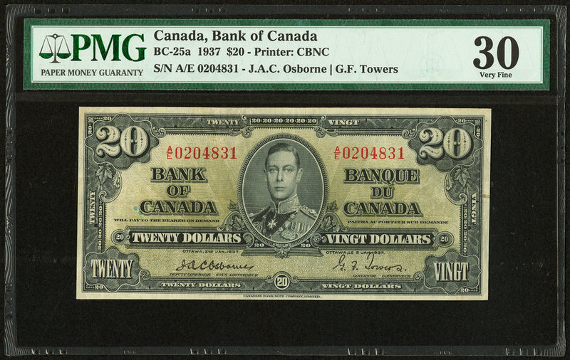 Canada Bank of Canada $20 2.1.1937 BC-25a PMG Very Fine 30. This denomination is...