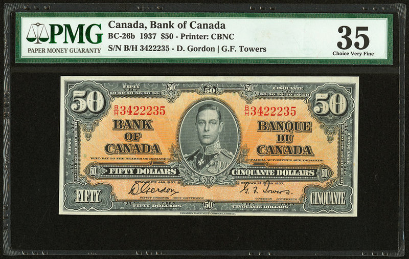 Canada Bank of Canada $50 2.1.1937 BC-26b PMG Choice Very Fine 35. Trimmed.

HID...
