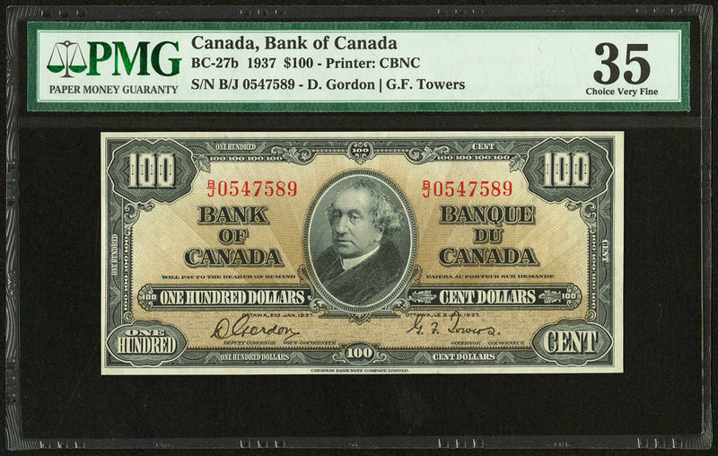 Canada Bank of Canada $100 2.1.1937 BC-27b PMG Choice Very Fine 35. Trimmed.

HI...
