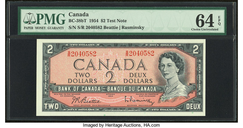 Canada Bank of Canada $2 1954 BC-38bT "Test note" PMG Choice Uncirculated 64 EPQ...