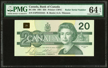 Canada Bank of Canada $20 1991 BC-58b "Radar Serial Number 3444443" PMG Choice Uncirculated 64 EPQ. 

HID09801242017