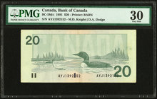 Canada Bank of Canada $20 1991 BC-58d-i "Misplaced Serial Number" PMG Very Fine 30. 

HID09801242017