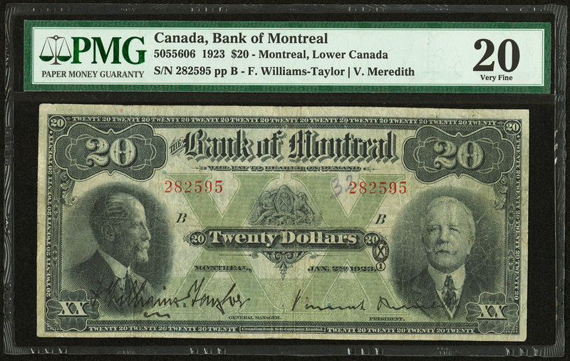 Canada Montreal, PQ- Bank of Montreal $20 2.1.1923 Ch.# 505-56-06 PMG Very Fine ...