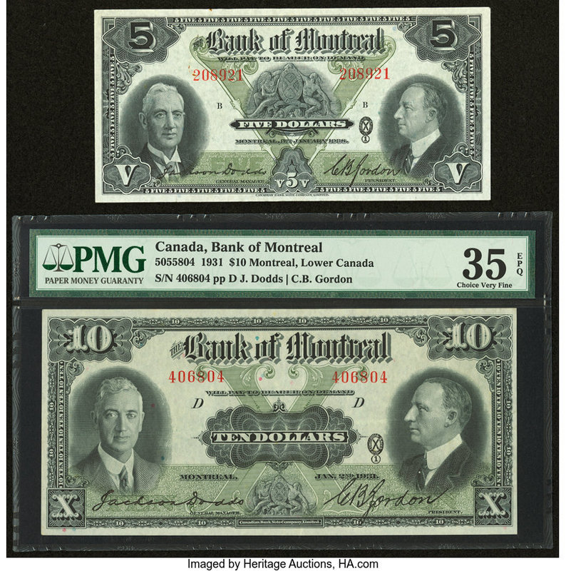 Canada Montreal, PQ- Bank of Montreal $10 Jan. 2, 1931 Ch. # 505-58-04; $5 Jan. ...