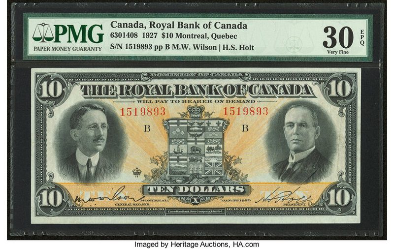 Canada Montreal, PQ- Royal Bank of Canada $10 3.1.1927 Ch.# 630-14-08 PMG Very F...