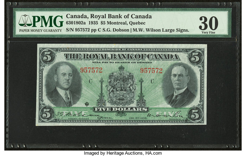 Canada Montreal, PQ- Royal Bank of Canada $5 2.1.1935 Ch.# 630-18-02a PMG Very F...
