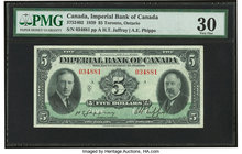 Canada Toronto, ON- Imperial Bank of Canada $5 3.1.1939 Ch.# 375-24-02 PMG Very Fine 30. 

HID09801242017