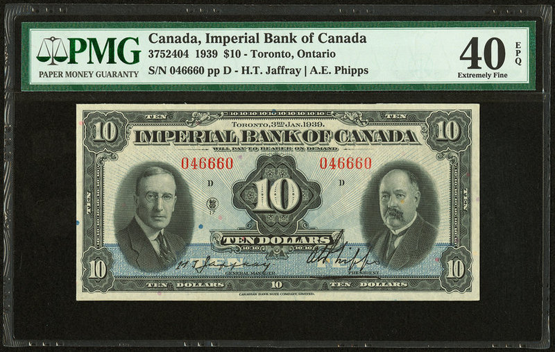 Canada Imperial Bank of Canada $10 3.1.1939 Ch.# 375-24-04 PMG Extremely Fine 40...