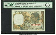 Comoros Banque de Madagascar et des Comores 100 Francs ND (1963) Pick 3b PMG Gem Uncirculated 66 EPQ. 

HID09801242017