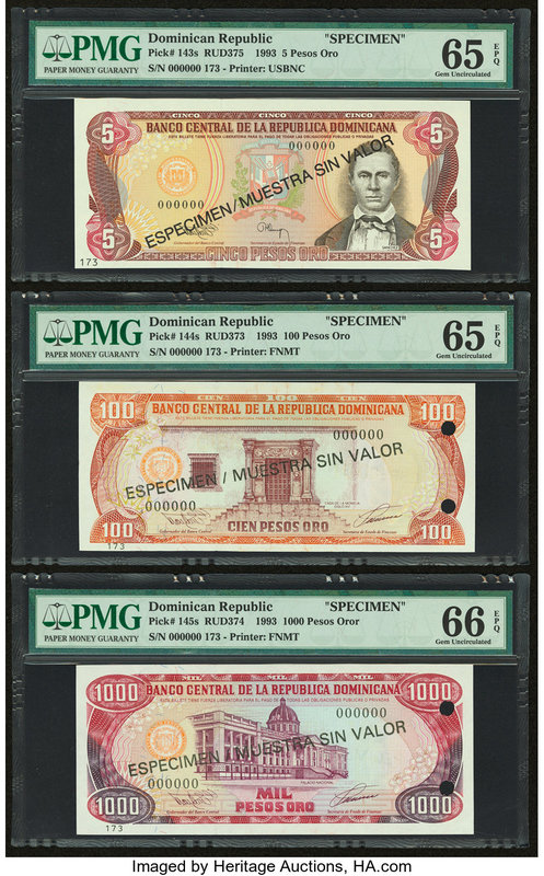 Dominican Republic Banco Central de la Republica Dominicana 5; 100; 1000 Pesos O...