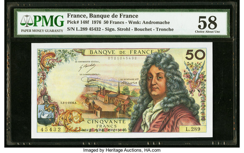 France Banque de France 50 Francs 2.1.1976 Pick 148f PMG Choice About Unc 58. St...