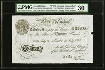 Great Britain Bank of England 20 Pounds 20.7.1936 Pick 337Ba "Operation Bernhard" PMG Very Fine 30. Paper maker's notch; pinholes.

HID09801242017