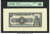 Honduras Banco de Comercio 5 Pesos 16.2.1915 Pick S143fp Front Proof PMG Gem Uncirculated 66 EPQ. 

HID09801242017