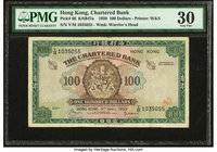 Hong Kong Chartered Bank 100 Dollars 9.4.1959 Pick 66 PMG Very Fine 30. Ink stamp is mentioned. 

HID09801242017