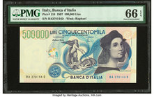 Italy Banca d'Italia 500,000 Lire 6.5.1997 Pick 118 PMG Gem Uncirculated 66 EPQ. Raphael is seen on this highest denomination for this stunning pre-Eu...