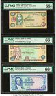 Jamaica Bank of Jamaica Lot Of Six PMG graded Examples. 2; 5 Dollars 1.7.1989; 1.8.1992 Pick 69c; 70d Two Examples PMG Gem Uncirculated 66 EPQ; 10; 20...