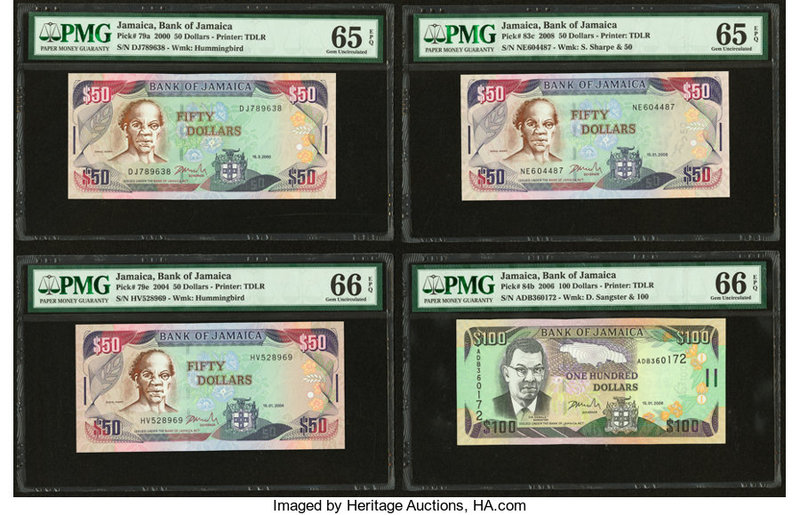 Jamaica Bank of Jamaica 50 (3); 100 Dollars 2000; 2004; 2008; 2006 Pick 79a; 79e...