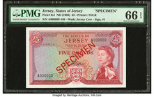 Jersey States of Jersey 5 Pounds ND (1963) Pick 9s1 Specimen PMG Gem Uncirculated 66 EPQ. 

HID09801242017