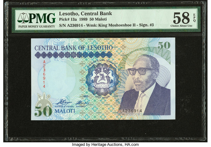 Lesotho Central Bank of Lesotho 50 Maloti 1989 Pick 13a PMG Choice About Unc 58 ...