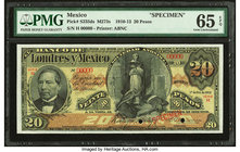 Mexico Banco de Londres y Mexico 20 Pesos 1.10.1913 Pick S235ds M273s Specimen PMG Gem Uncirculated 65 EPQ. Two POCs.

HID09801242017