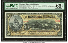 Mexico Banco De Hidalgo 20 Pesos 1.9.1910 Pick S307c M371c PMG Gem Uncirculated 65 EPQ. Perforated "Cancelado"; three signatures.

HID09801242017