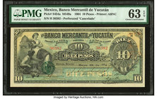 Mexico Banco Mercantil de Yucatan 10 Pesos 28.5.1904 Pick S454a M549a PMG Choice Uncirculated 63 EPQ. Perforated "Cancelado".

HID09801242017