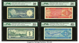 Netherlands Antilles Bank van de Nederlandse Antillen Four PMG Graded Examples. 5 Gulden 1962; 1972 Pick 1a; 8b Two Examples PMG Very Fine 30; About U...