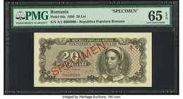 Romania Republica Populara Romana 15.6.20 Lei 1950 Pick 84s Specimen PMG Gem Uncirculated 65 EPQ. 

HID09801242017