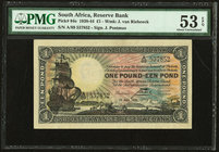 South Africa South African Reserve Bank 1 Pound 29.4.1939 Pick 84e PMG About Uncirculated 53 EPQ. A deceptively good note in the higher grades, as the...