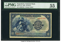 Yugoslavia National Bank 10 Dinara 1.11.1920 Pick 21a PMG About Uncirculated 55. 

HID09801242017