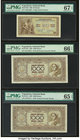 Yugoslavia National Bank 50; 1000 (2) Dinara 1.5.1946 Pick 64b; 67b; 67c PMG Superb Gem Unc 67 EPQ; Gem Uncirculated 66 EPQ; Gem Uncirculated 65 EPQ. ...