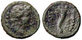 GRECHE - LUCANIA - Paestum - Triente - Testa di Dioniso a d., dietro quattro globetti /R Cornucopia; a s. quattro globetti Mont. 2651; S. Ans. 731 (AE...