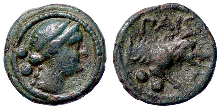 GRECHE - LUCANIA - Paestum - Sestante - Testa di Demetra a d., a s. due globetti...