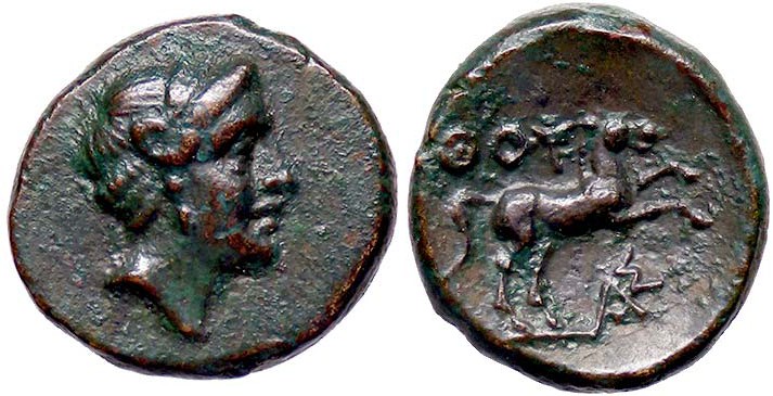 GRECHE - LUCANIA - Thurium - AE 13 - Testa di Apollo a d. /R Cavallo al galoppo ...