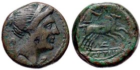 GRECHE - BRUTTIUM - Brettii - Emioncia ridotta - Testa diademata di Nike a d. /R Zeus in biga a d.; sotto i cavalli, un aratro S. Cop. 1689 (AE g. 3,6...