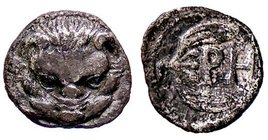 GRECHE - BRUTTIUM - Rhegium - Litra - Testa di leone di fronte /R Ramo d'ulivo con due foglie, all'interno PH Mont. 3591; S. Ans. 670 (AE g. 0,77)
be...