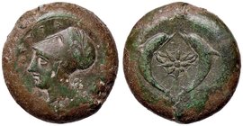 GRECHE - SICILIA - Siracusa (425-IV sec. a.C.) - Trias - Testa di donna a d.; sotto due delfini /R Polipo, nel campo tre globetti Mont. 5084 (AE g. 33...