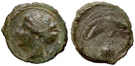 GRECHE - SICILIA - Siracusa (425-IV sec. a.C.) - Emilitra - Testa di Aretusa a s.; dietro, ramo di lauro /R Delfino a d., sotto una conchiglia Mont. 5...