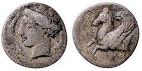 GRECHE - SICILIA - Siracusa - Terza Repubblica (344-317 a.C.) - Emidracma - Testa di Aretusa a s. attorniata da tre delfini /R Protome di pegaso a s. ...
