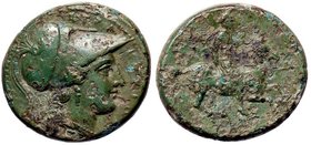 GRECHE - SICILIA - Siracusa - Agatocle (317-289 a.C.) - AE 19 - Testa di Atena a d. con elmo corinzio /R Cavaliere a d. con lancia; sotto, monogramma ...