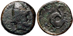 GRECHE - TESSALIA - Homolonion - AE 20 - Testa di Philoktetes con copricapo conico a d. /R Serpente arrotolato Sear 2094 (AE g. 5,03)
qBB