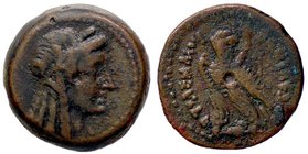 GRECHE - RE TOLEMAICI - Tolomeo V, Epifane (204-180 a.C.) - AE 26 - Testa di Cleopatra I come Iside, i capelli acconciati con lunghe trecce e decorati...