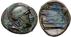 ROMANE REPUBBLICANE - ANONIME - Monete semilibrali (217-215 a.C.) - Quartoncia - Testa elmata di Roma a d. /R Prua di nave a d. Cr. 38/8 (AE g. 2,33)...