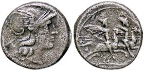ROMANE REPUBBLICANE - ANONIME - Monete senza simboli (dopo 211 a.C.) - Denario - Testa di Roma a d. /R I Dioscuri a cavallo verso d. (AG g. 3,6) Metal...