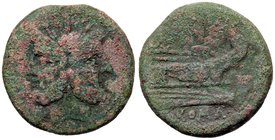 ROMANE REPUBBLICANE - ANONIME - Monete senza simboli (dopo 211 a.C.) - Asse - Testa di Giano /R Prua di nave a d., sopra I Cr. 56/2; Syd 143 (AE g. 34...