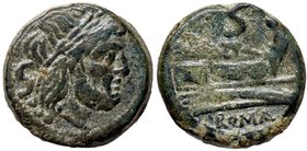 ROMANE REPUBBLICANE - ANONIME - Monete senza simboli (dopo 211 a.C.) - Semisse - Testa laureata di Saturno a d. /R Prua di nave a d.; sopra, lettera S...